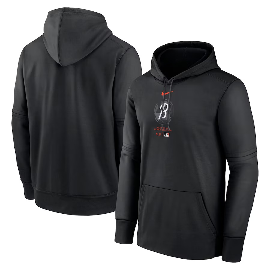 Men's Baltimore Orioles Black 2024 Collection Practice Performance Pullover Hoodie